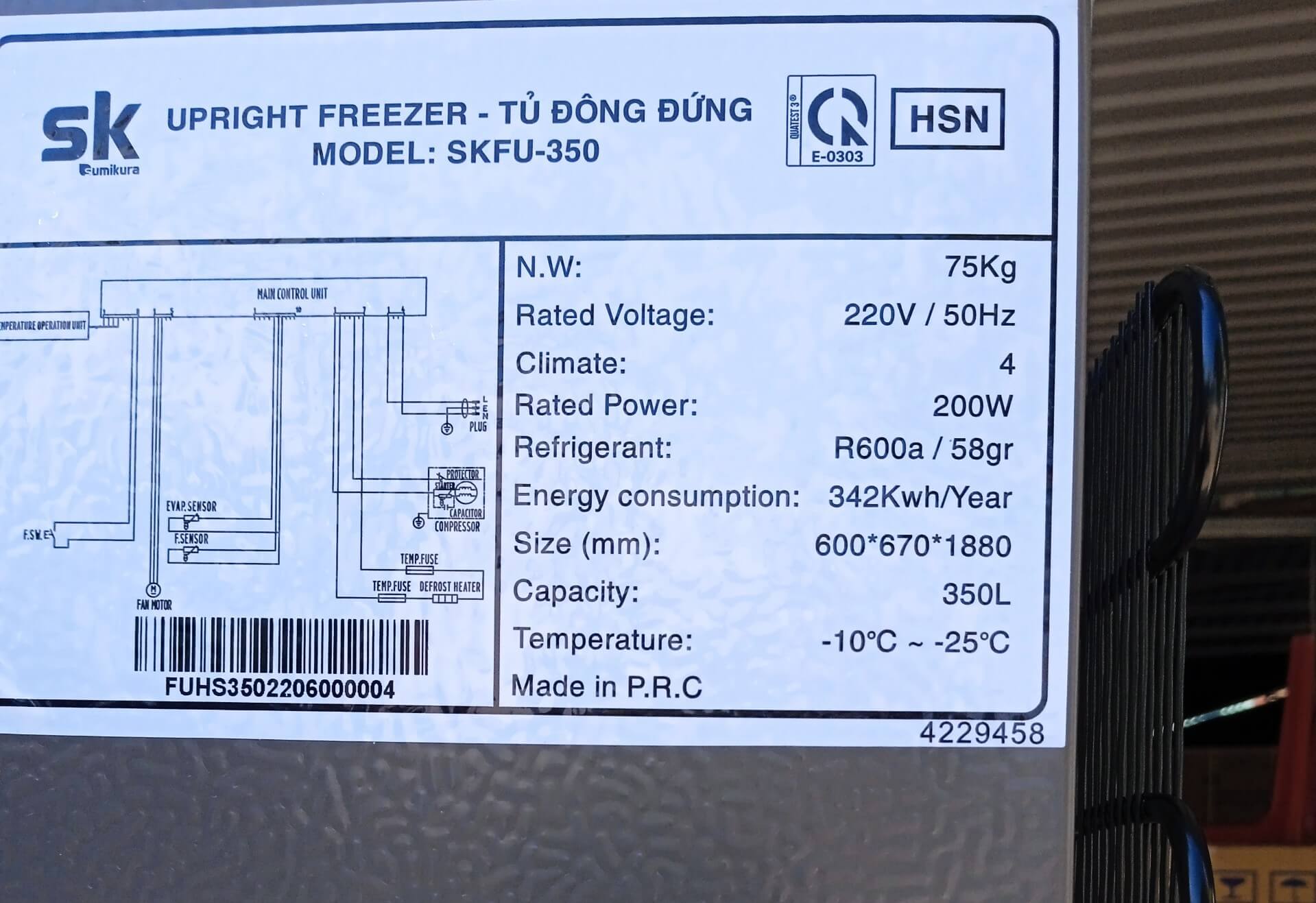 Tủ đông đứng Sumikura SKFU-350HSN